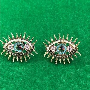 NWT Evil eye rhinestone stud earrings in goldtone Gothic witchy whimsy goth punk